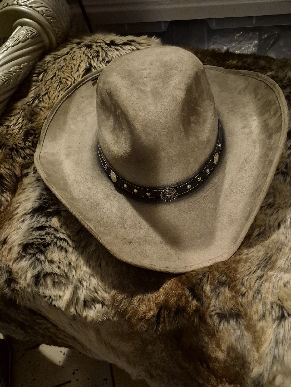 Brown Suede Cowboy Hat with Studded Leather Band
